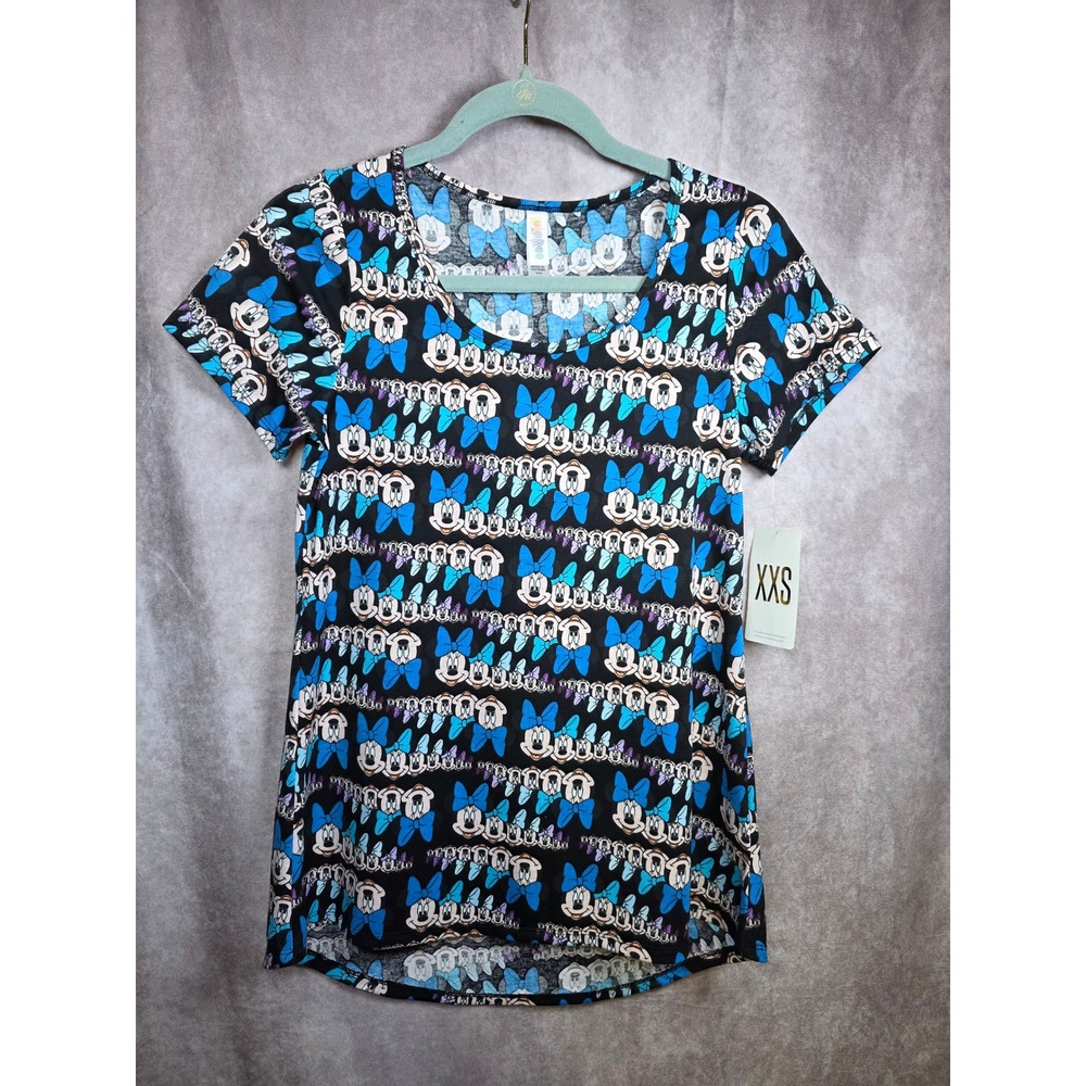 LuLaRoe Classic T XXS Black Disney Minnie Mouse Bow Print Short Sleeve Top Shirt